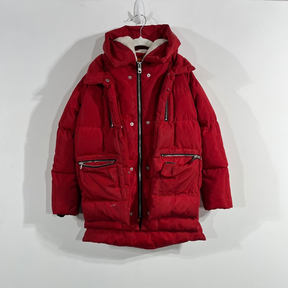 Orolay Kids Vibrant Red Down Puffer Jacket Sherpa Hood Parka Coat Size 10-11Y